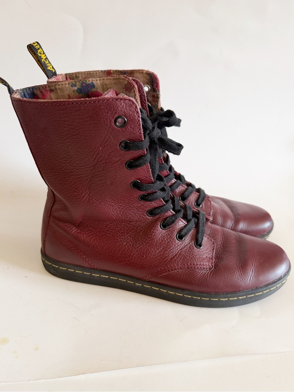 Dr. Martens Burgundy Leather Lace-Up Combat Boots - Picture 2 of 11